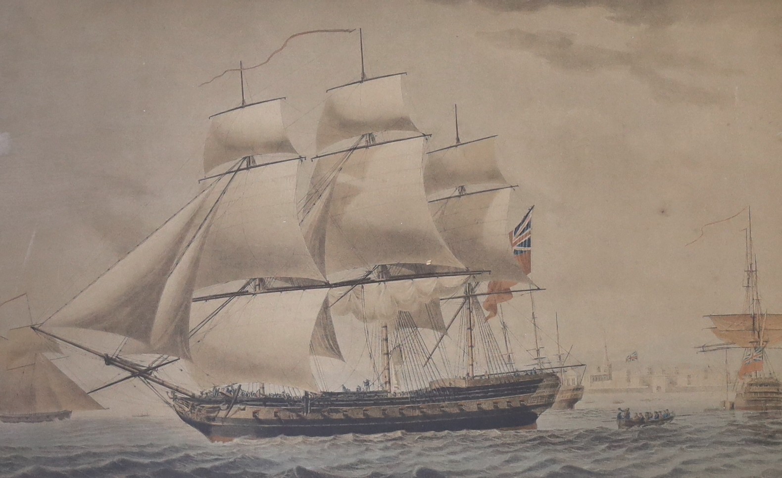 After Robert Dodd, colour reprint, 'An East Indiaman sailing from Madras 1797, 33 x 50cm